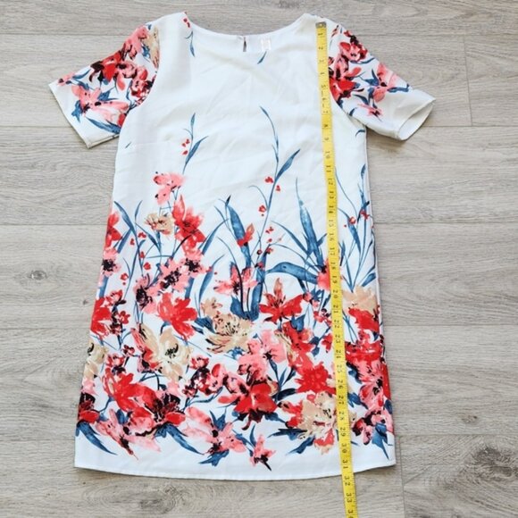 Peppermint Floral Sheath Dress Womens Small Pink Red Short Sleeves - Picture 8 of 9